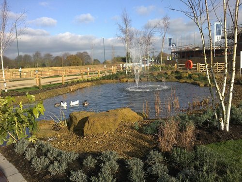 Completed ornamental pond and fountain at Bognor Regis
